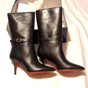 Zoe Mid-Calf Calfskin Women's size 8B black Leather Boots.